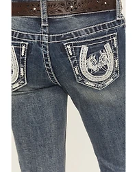 Grace LA Girls' Medium Wash Horse Pocket Bootcut Stretch Denim Jeans