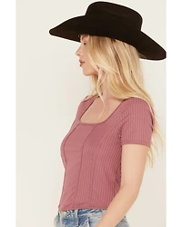 Moa Women's Ribbed Corset Style Short Sleeve Top
