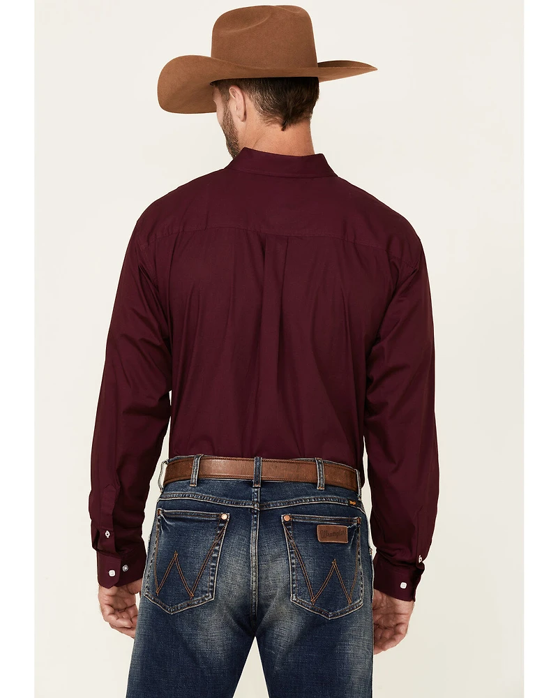 C‌inch Men's Solid Burgundy Button Long Sleeve Western Shirt