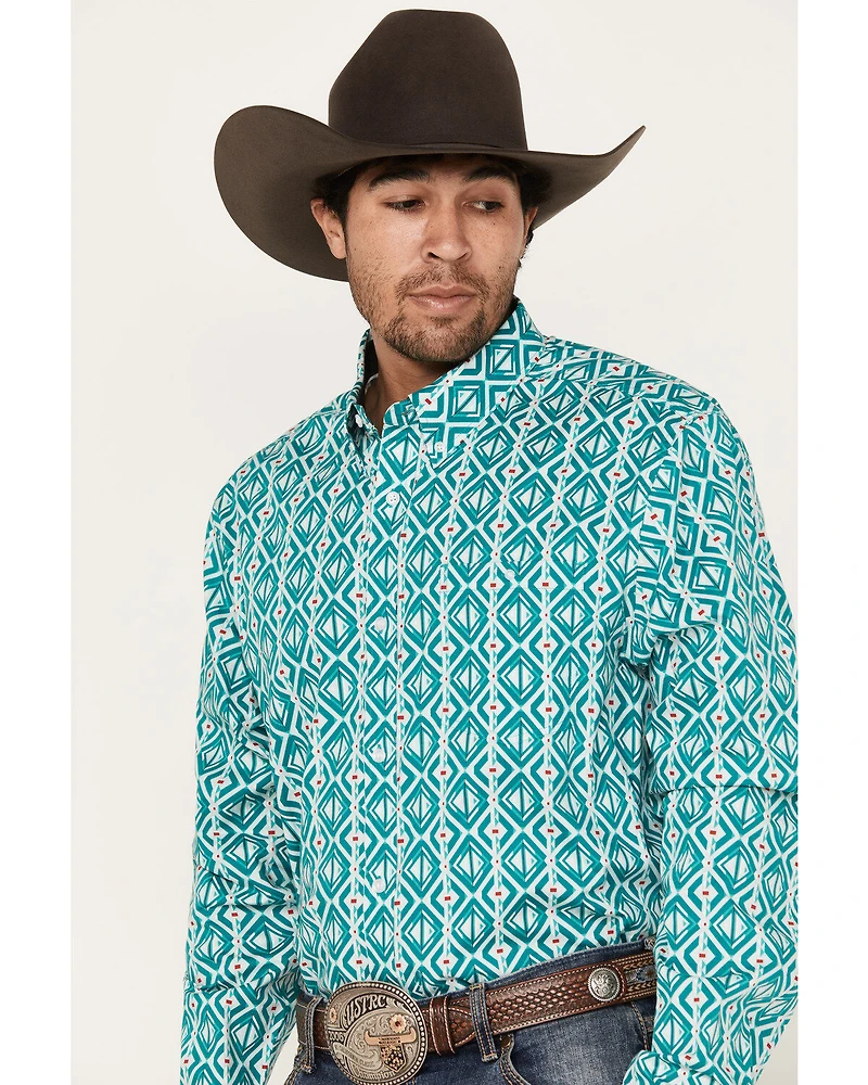 RANK 45® Men's Fearless Geo Long Sleeve Button-Down Western Shirt