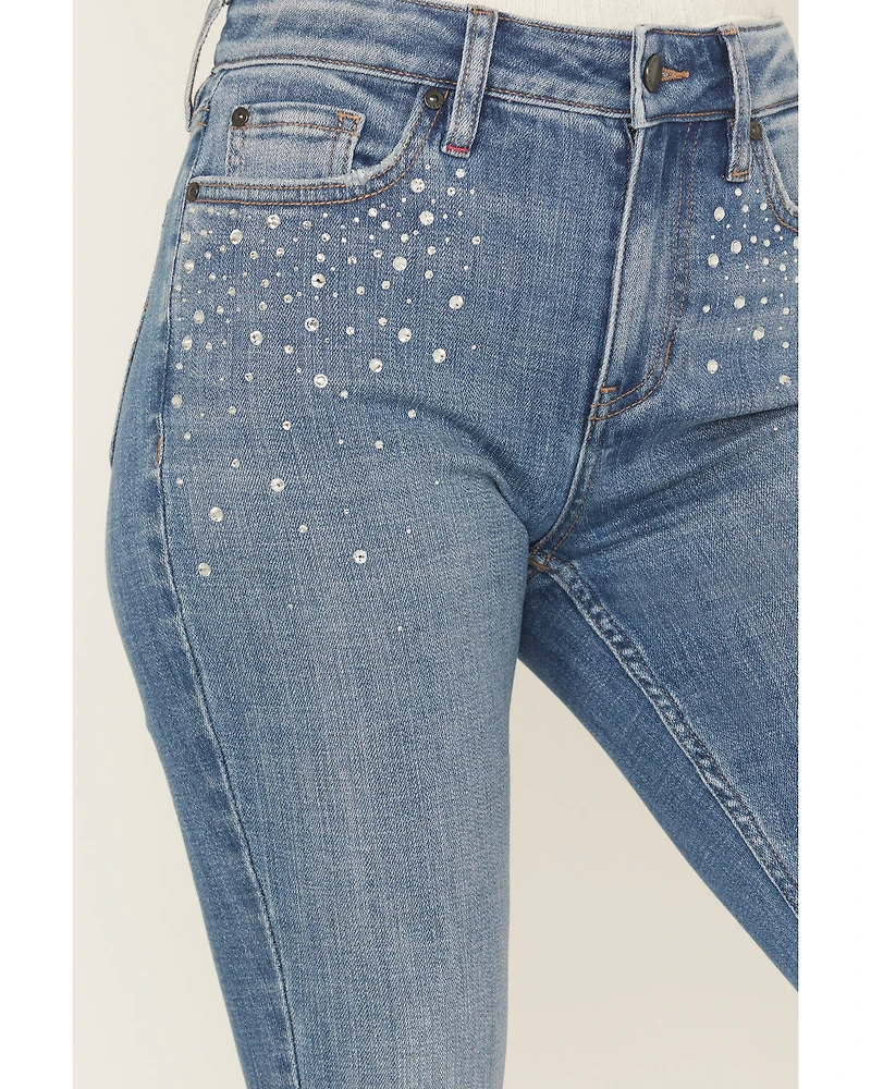 Idyllwind Women's Legend Medium Wash High Rise Rhinestone Studded Bootcut Super Stretch Denim Jeans
