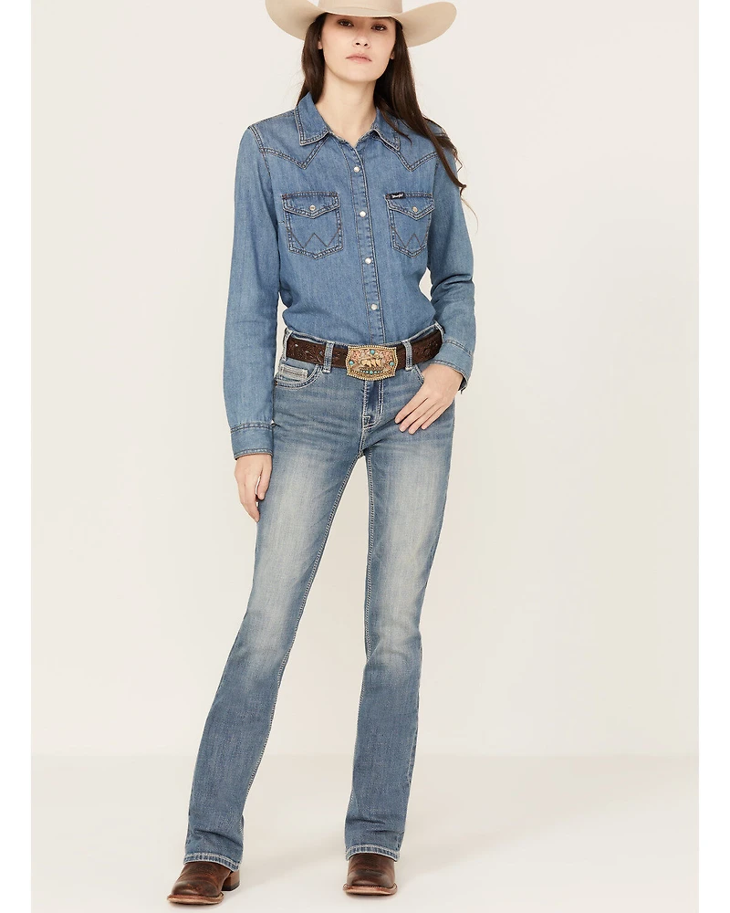 Rock & Roll Denim Women's Light Wash Mid Rise Bootcut Jeans