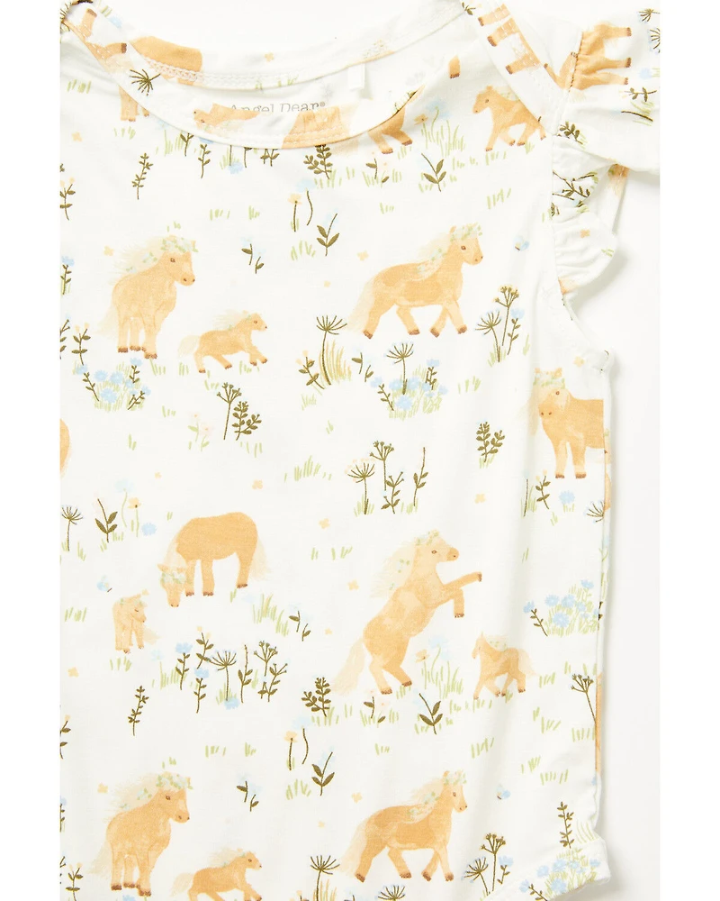 Angel Dear Infant Girls' Pretty Ponies Ruffle Sleeve Snap Onesie