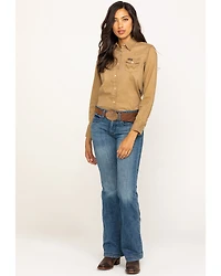 Wrangler Women's Solid Long Sleeve Snap Western Shirt