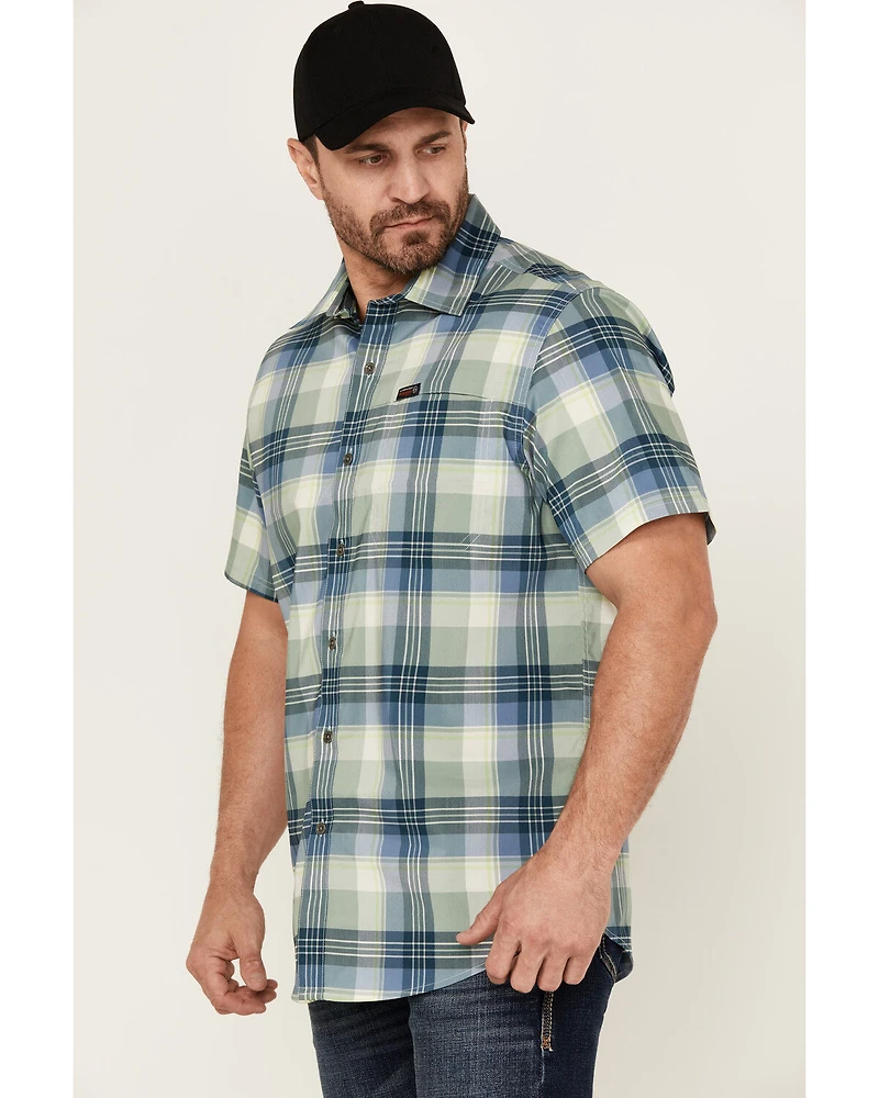 ATG by Wrangler Cedar Plaid Print Short Sleeve Button-Down Performance Western Shirt