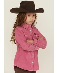 Wrangler Girls' Corduroy Long Sleeve Snap Western Shirt