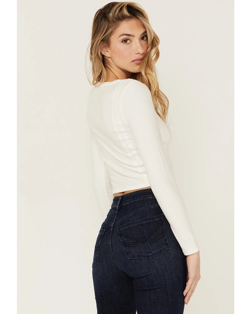 Idyllwind Women's Daisy Trail Pointelle Button Front Long Sleeve Top