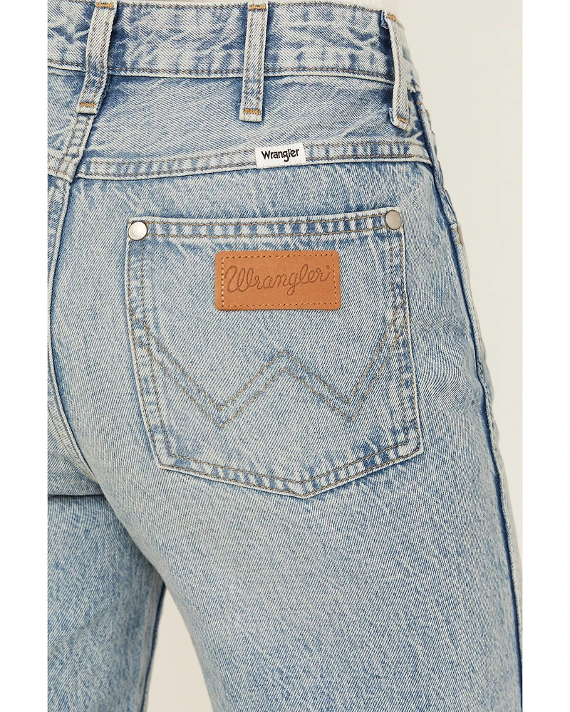 Wrangler Women's Wild West Destructed Light Wash High Rise Straight Jeans