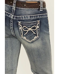 Shyanne Girls' Washed Bow Pocket Bootcut Stretch Denim Jeans