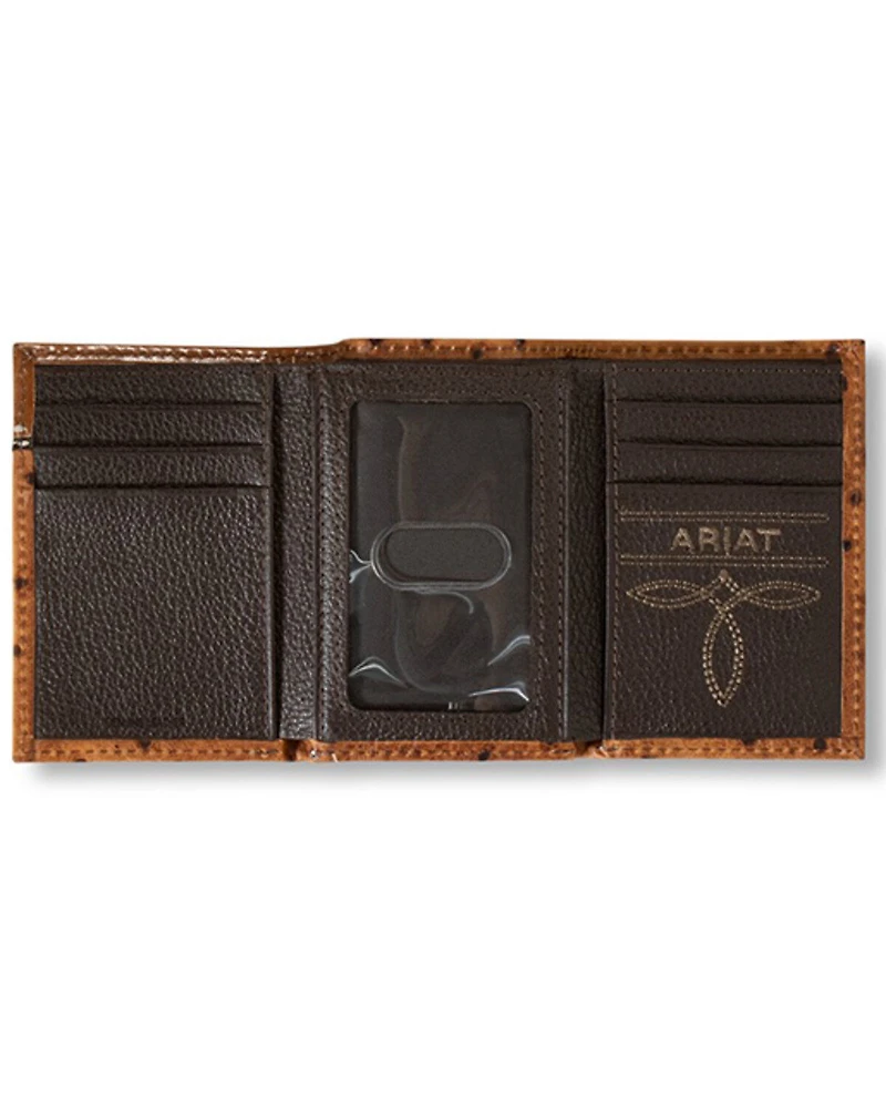 Ariat Men's Tri-Fold Ostrich Print Floral Embossed Wallet