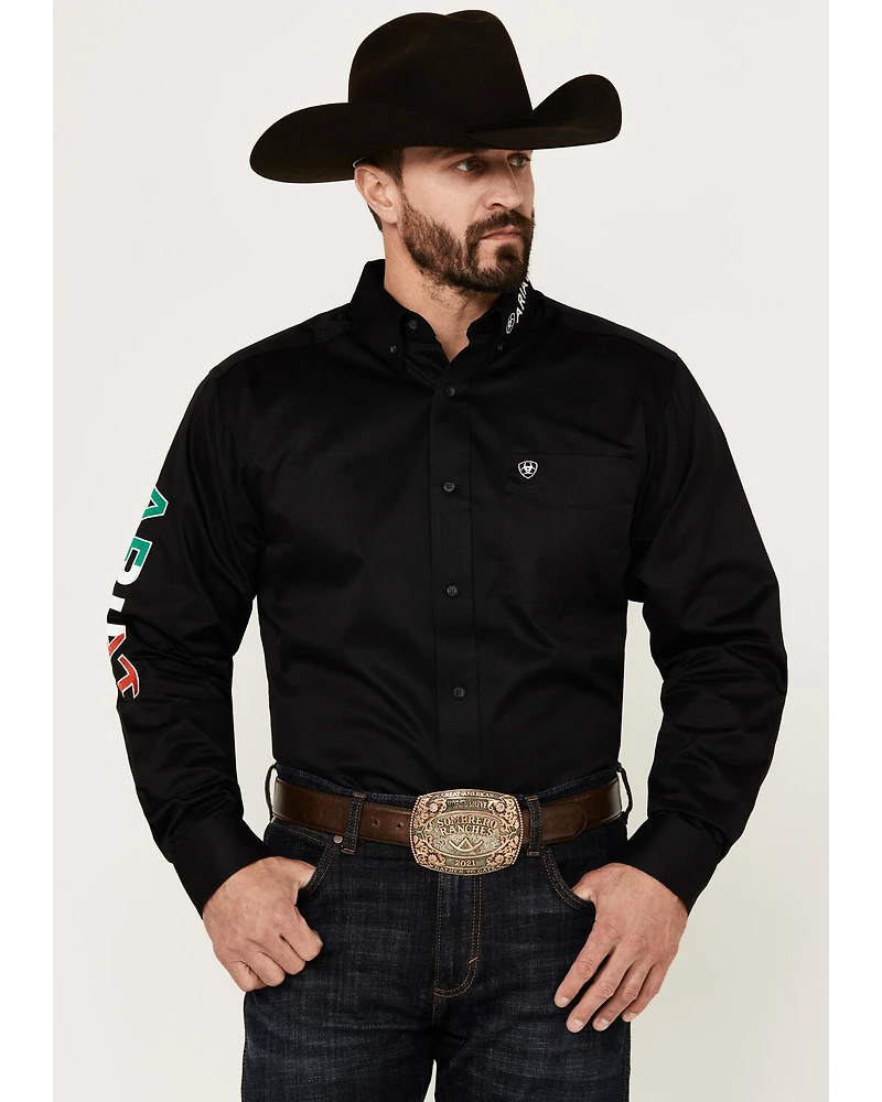 Ariat Men's Twill Fitted Team Mexico Solid Long Sleeve Button-Down Western Shirt