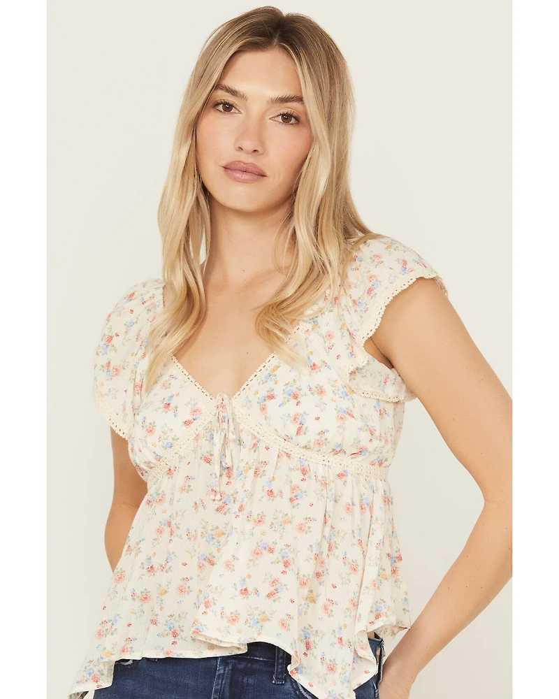 Wild Moss Women's Floral Print Hanky Hem Top