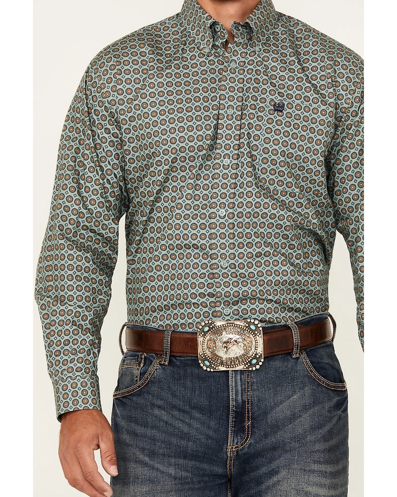 Cinch Men's Circle Geo Print Long Sleeve Button-Down Western Shirt