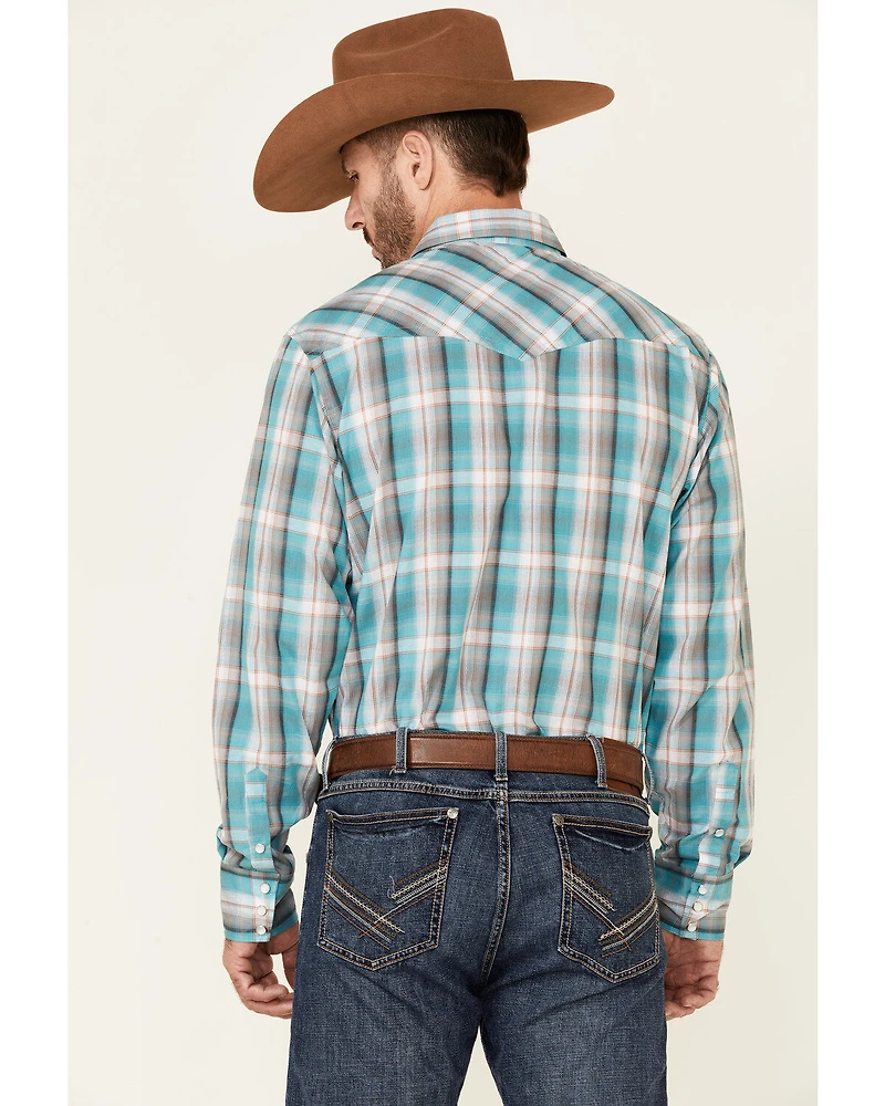 Roper Men's Juniper Dobby Large Plaid Long Sleeve Pearl Snap Western Shirt