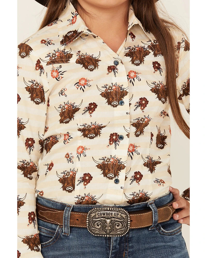 Cruel Girl Girls' Printed Long Sleeve Rhinestone Snap Western Shirt