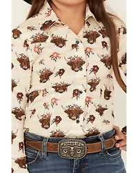 Cruel Girl Girls' Printed Long Sleeve Rhinestone Snap Western Shirt