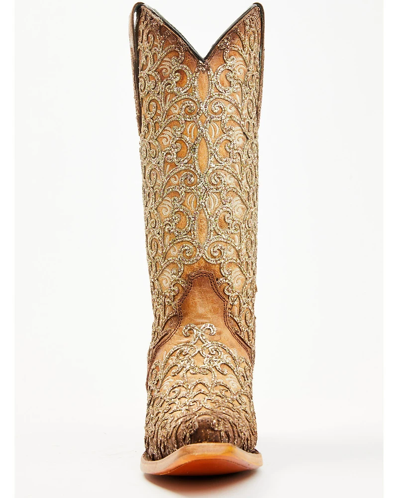 Corral Women's Saddle Glitter Overlay Triad Western Boots - Snip Toe