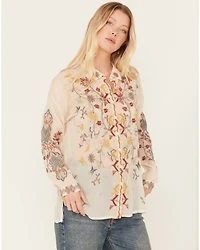 Johnny Was Women's Long Sleeve Floral Embroidered Blouse