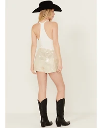Wonderwest Women's Macrame Foiled Suede Shorts