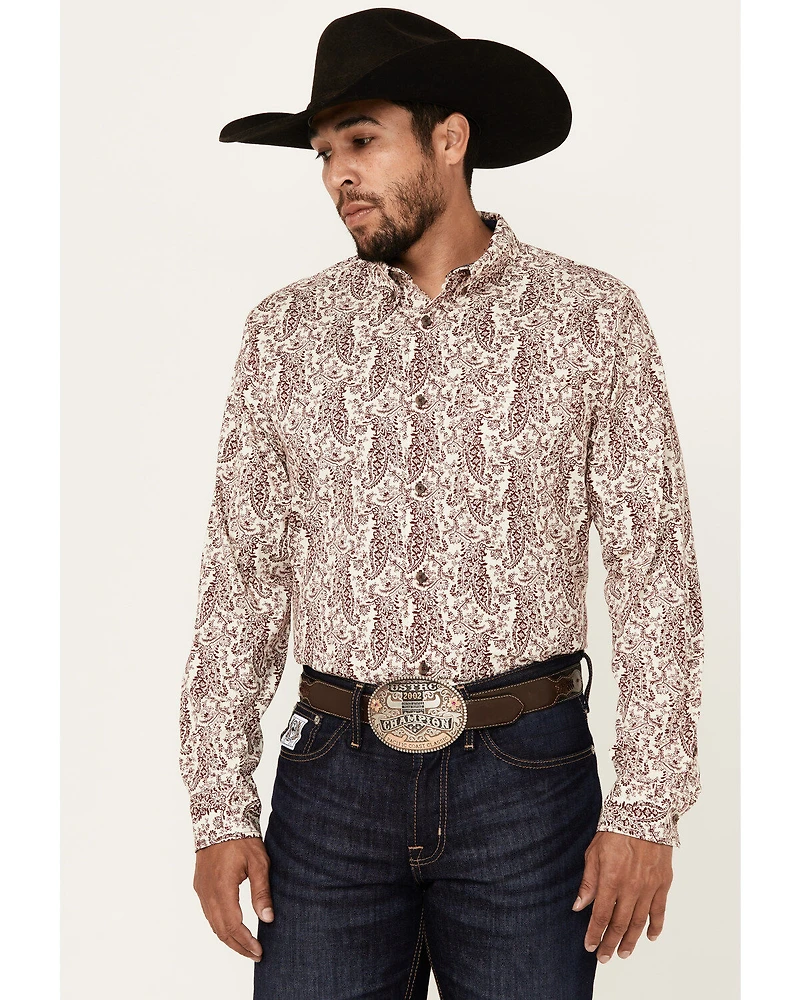 Cody James Men's Dagget 2.0 Paisley Print Long Sleeve Button-Down Stretch Western Shirt - Tall
