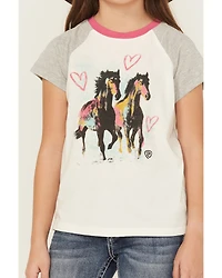 Rock & Roll Denim Girls' Horses Heart Short Sleeve Graphic Tee