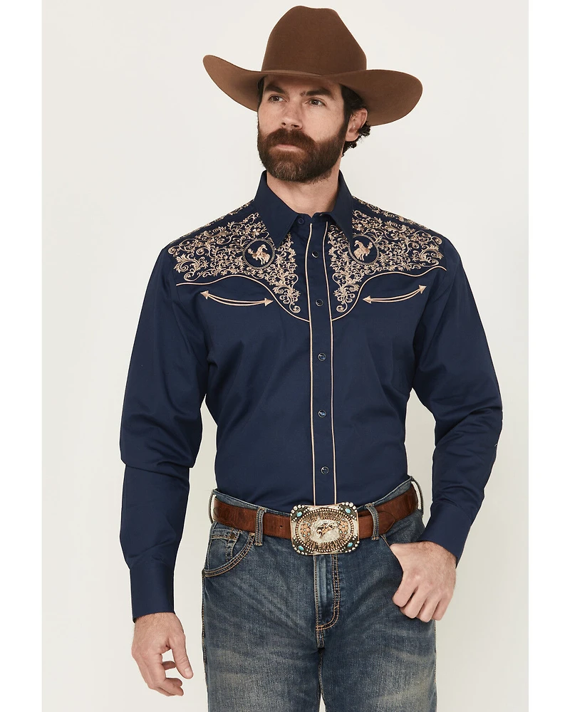Rodeo Clothing Men's Embroidered Long Sleeve Pearl Snap Western Shirt