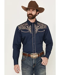 Rodeo Clothing Men's Embroidered Long Sleeve Pearl Snap Western Shirt