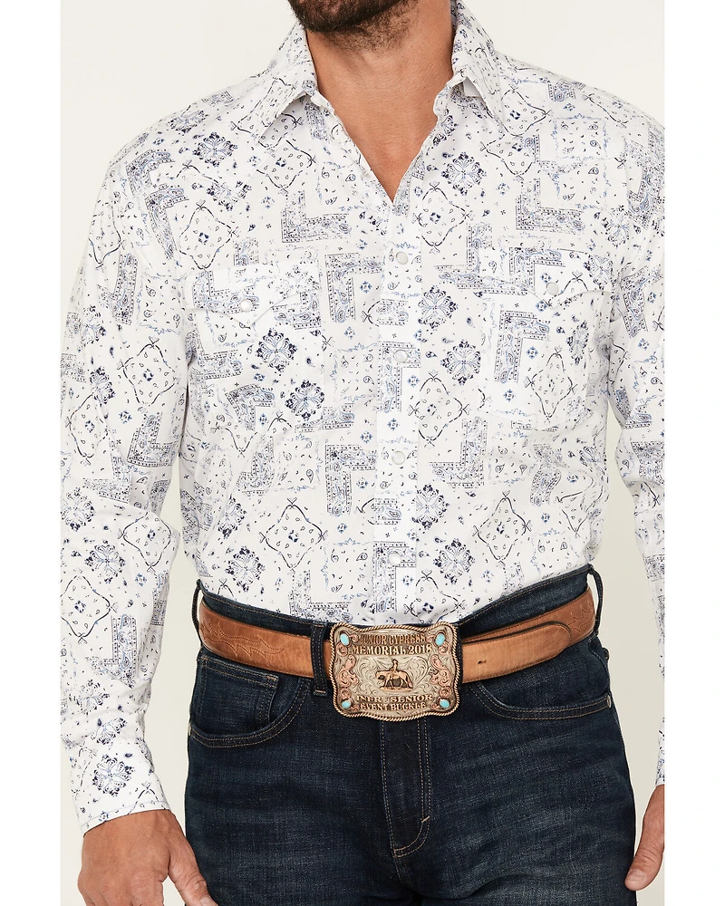 Rough Stock by Panhandle Men's Bandana Print Long Sleeve Pearl Snap Western Shirt