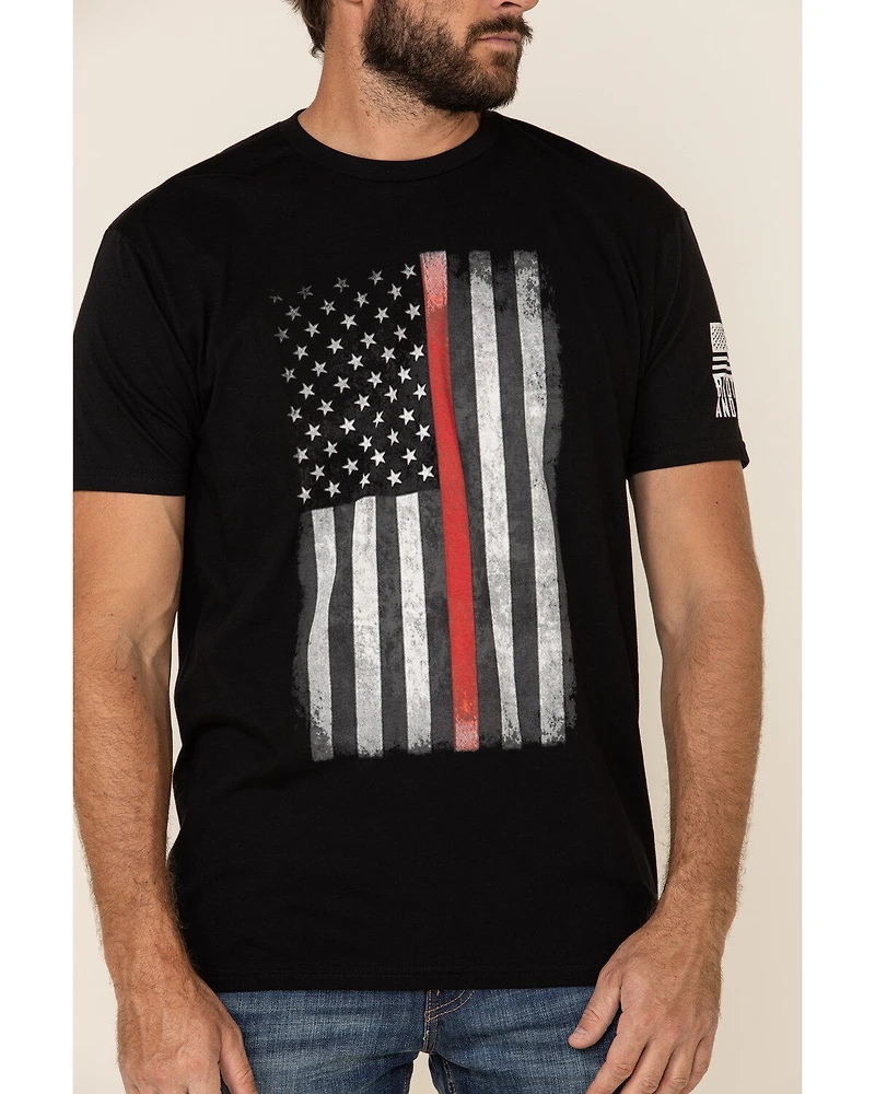 Brothers & Arms Men's Red Line Flag Graphic Short Sleeve T-Shirt