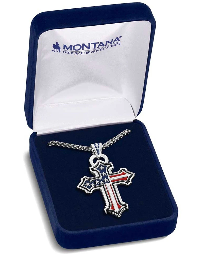 Montana Silversmiths Men's American Flag Cross Necklace