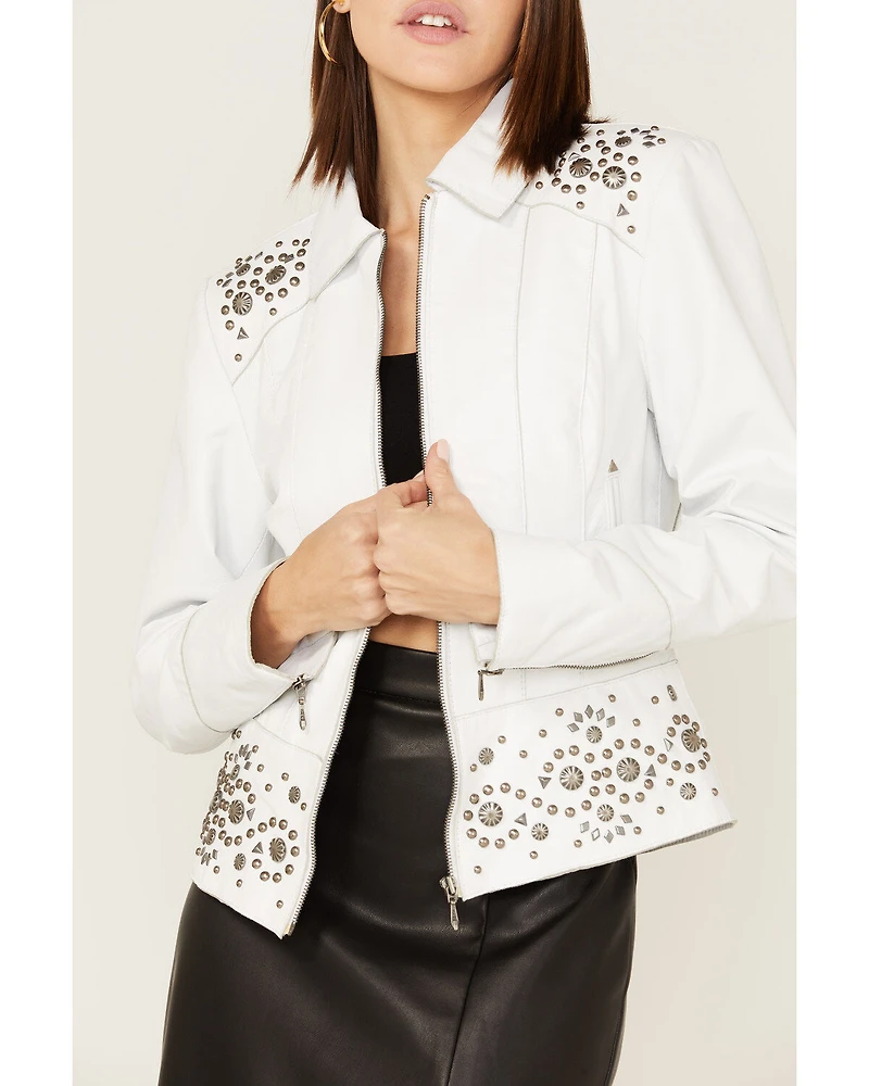 Sidran Women's Studded Moto Leather Jacket