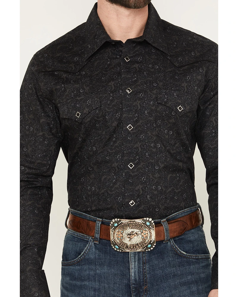 Rock & Roll Denim Men's Paisley Print Long Sleeve Snap Stretch Western Shirt