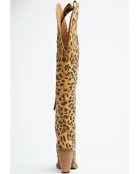 Dingo Women's Diva Leopard Print Thigh High Western Boots - Snip Toe