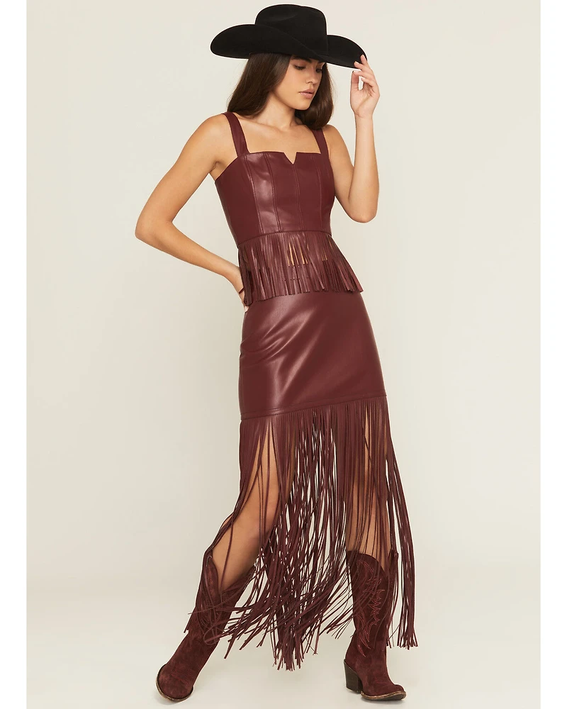 Idyllwind Women's Payson Faux Leather Fringe Maxi Skirt