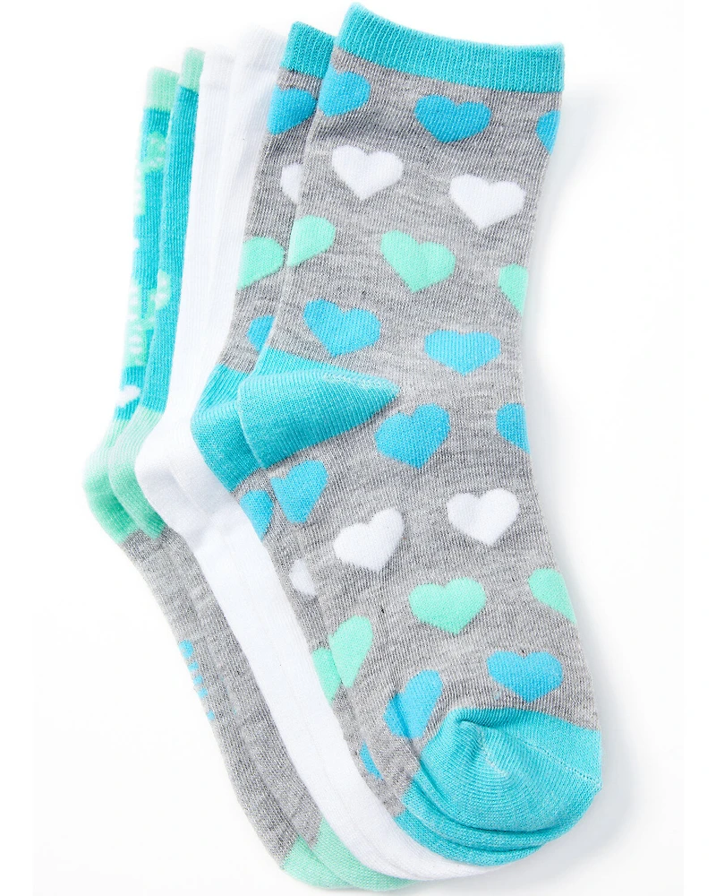 Leg Apparel Kids' 3-Pack Cactus & Hearts Crew Sock Set