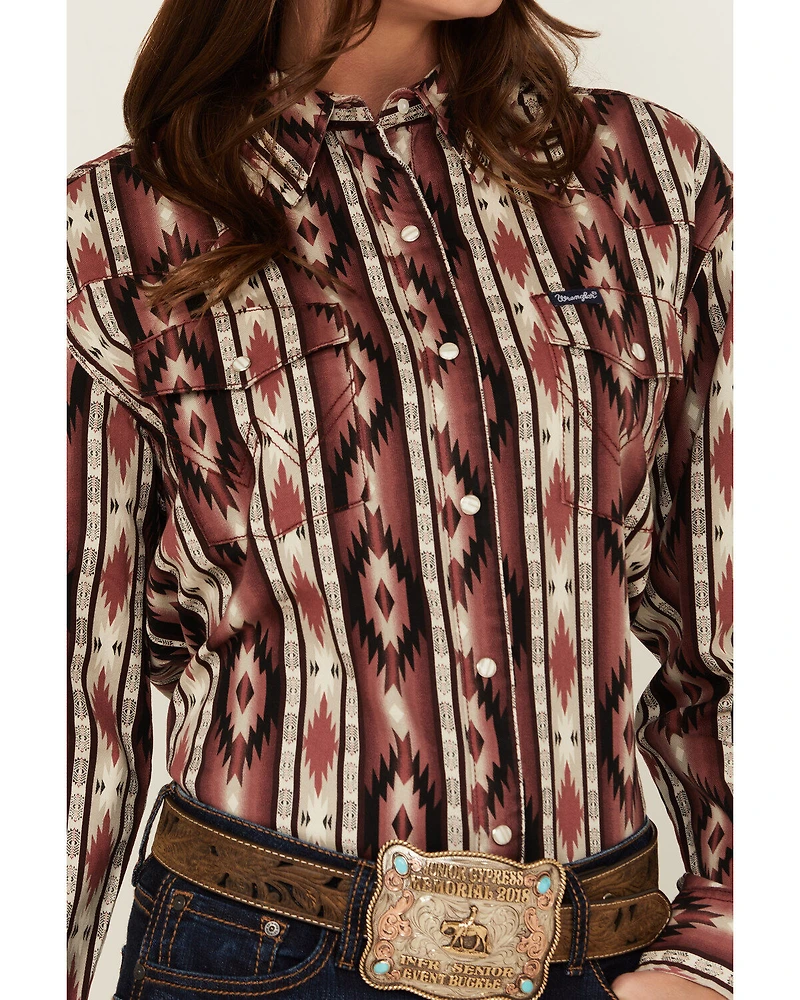 Wrangler Retro Women's Southwestern Print Long Sleeve Pearl Snap Western Shirt