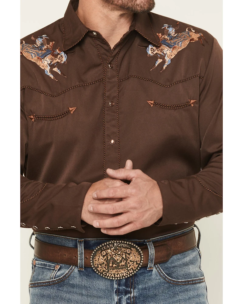 Scully Men's Cowboy Embroidered Long Sleeve Pearl Snap Western Shirt