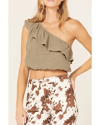 Jolt Women's One-Shoulder Ruffle Crop Top