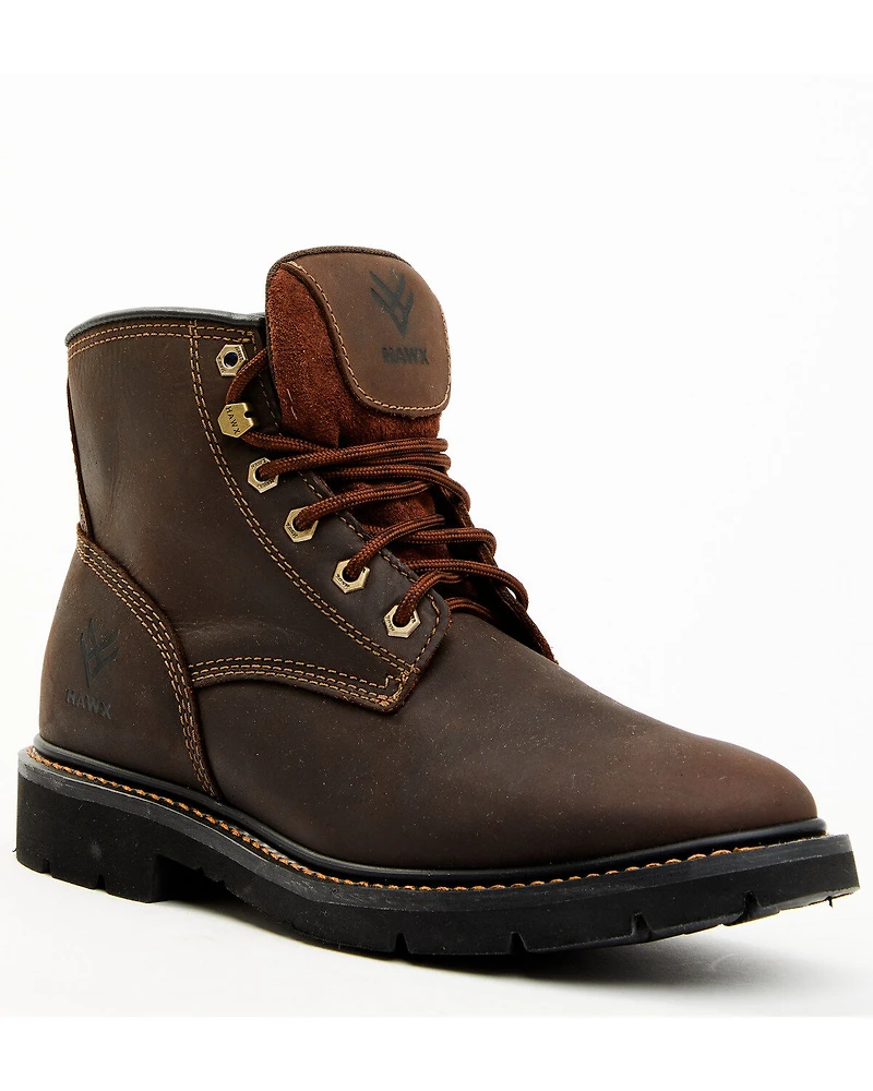 Hawx Men's 6" Oily Crazy Horse Lace-Up Soft Work Boots - Round Toe