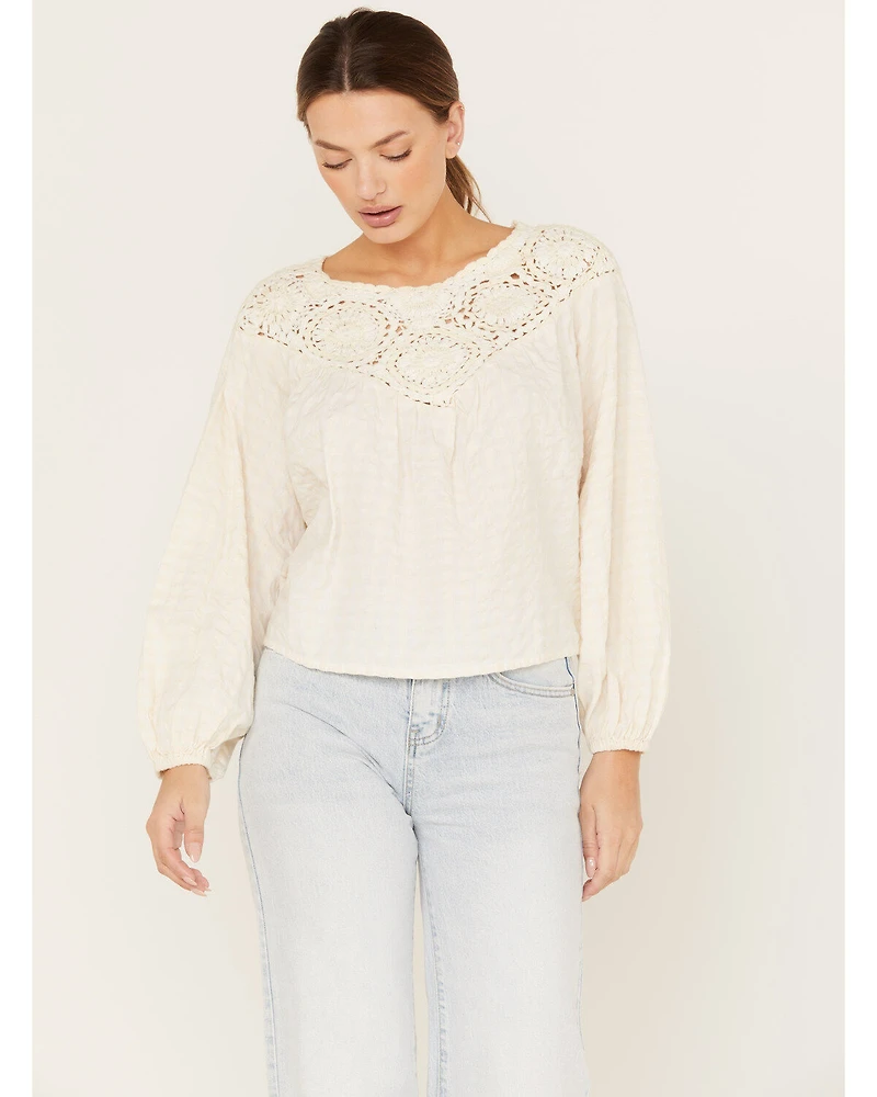 Cleo + Wolf Women's Crochet Long Sleeve Blouse