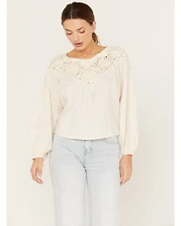 Cleo + Wolf Women's Crochet Long Sleeve Blouse