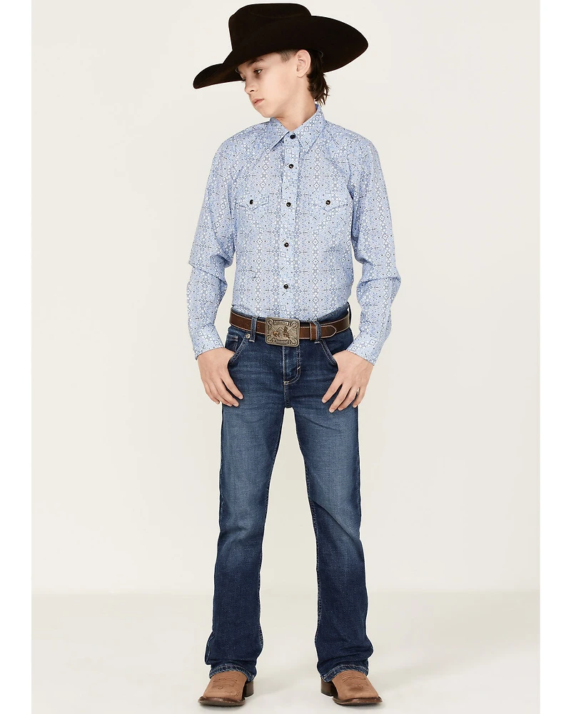 Rock & Roll Denim Boys' Medallion Print Long Sleeve Western Snap Shirt