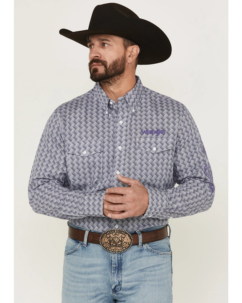 Wrangler Men's Printed Logo Long Sleeve Button-Down Western Shirt