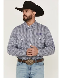 Wrangler Men's Printed Logo Long Sleeve Button-Down Western Shirt
