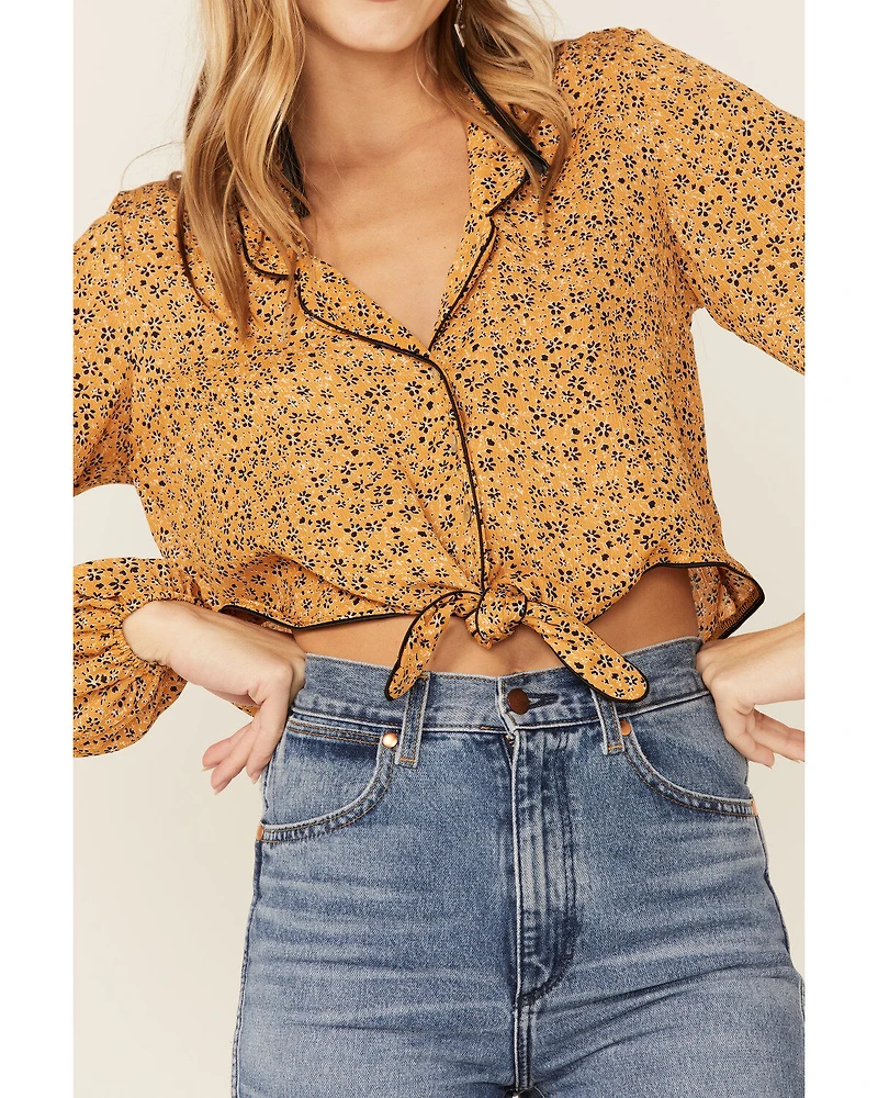 Wild Moss Women's Ditsy Tie Front Blouse