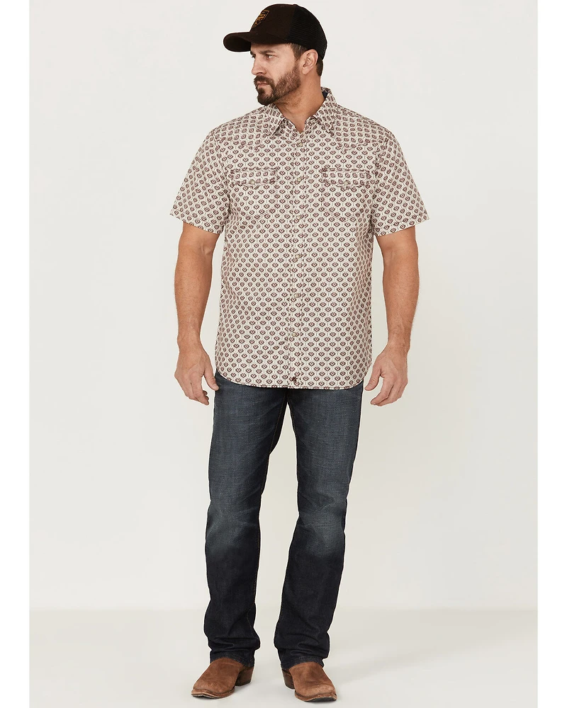 Moonshine Spirit Men's Sparky Medallion Geo Print Short Sleeve Snap Western Shirt