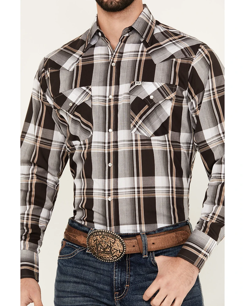 Ely Walker Men's Plaid Print Long Sleeve Snap Western Shirt