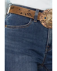 Rock & Roll Denim Women's Medium Wash High Rise Curved Yoke Trouser Stretch Jeans