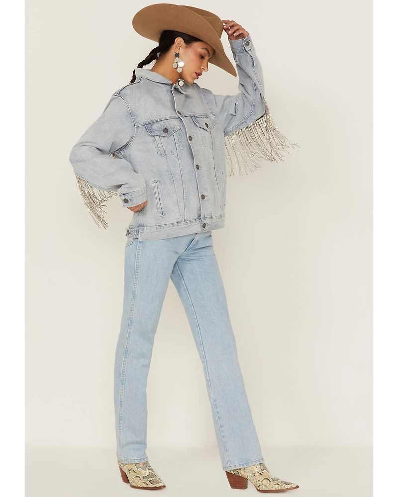 The Dylan Jacket by DanielXDiamond: Women's Blue Denim With Silver Fringe