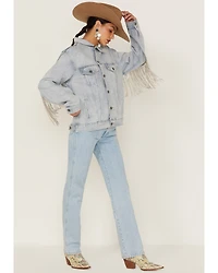 The Dylan Jacket by DanielXDiamond: Women's Blue Denim With Silver Fringe